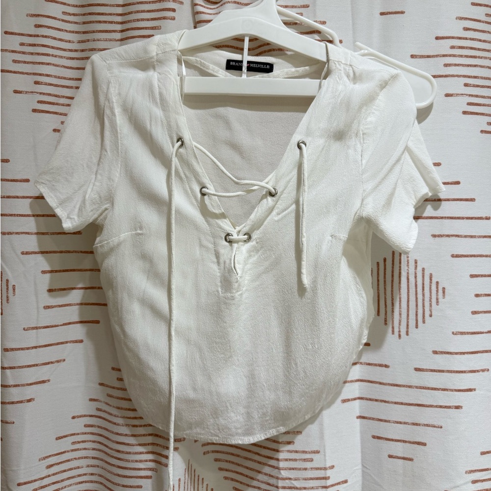 Brandy Melville White Short Sleeve Top with Tie